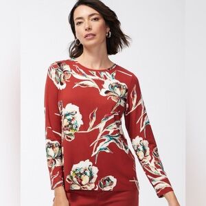 Chico’s Touch of Cool Floral Layering Long Sleeve Tee Shirt Rust Fall 0… Small